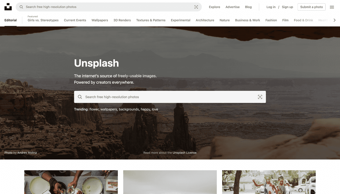 Capture d'écran d'Unsplash Unsplash